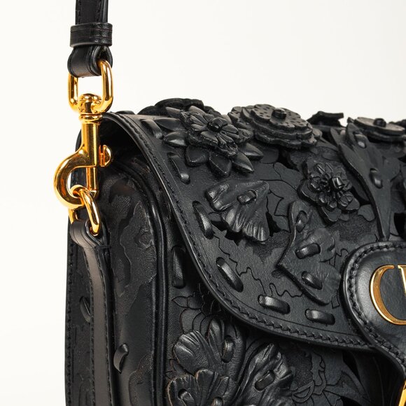 Christian Dior Bobby Medium Black Floral Applique Shoulder Bag - Picture 9 of 13
